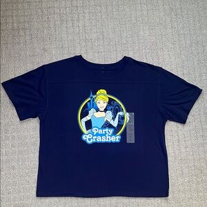 Disney Princess Cinderella Party Crasher Blue Short Sleeve Cropped Tee XL NWT